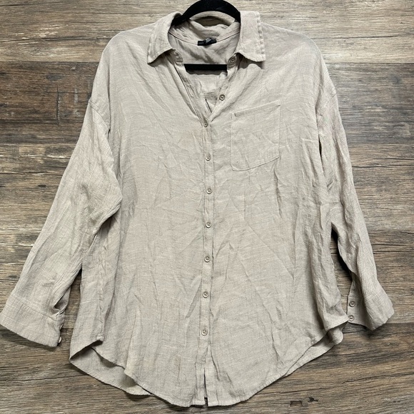 Torrid Tan Button Down Shirt with Long Sleeves and Classic Collar - Picture 1 of 6